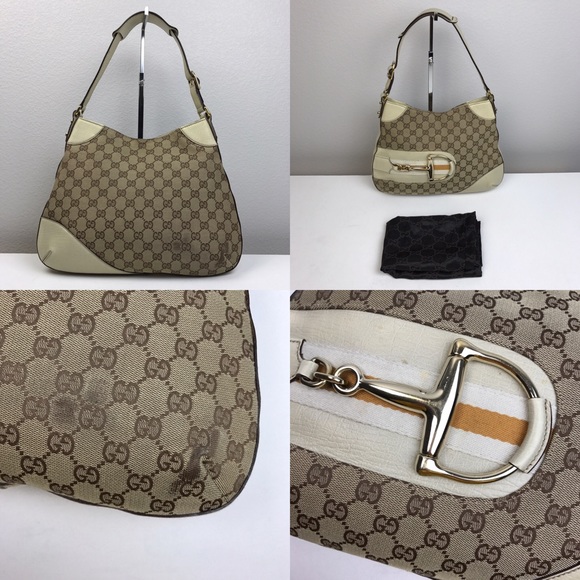Gucci white & beige GG canvas Hasler Horsebit Hobo - Picture 3 of 5