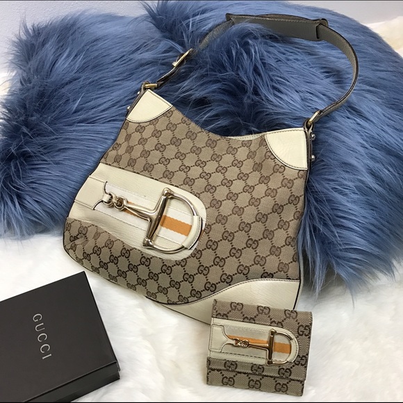 Gucci white & beige GG canvas Hasler Horsebit Hobo - Picture 2 of 5