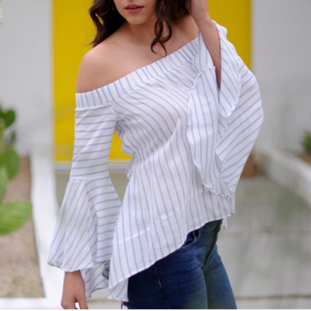 Cold Shoulder Striped Blouse