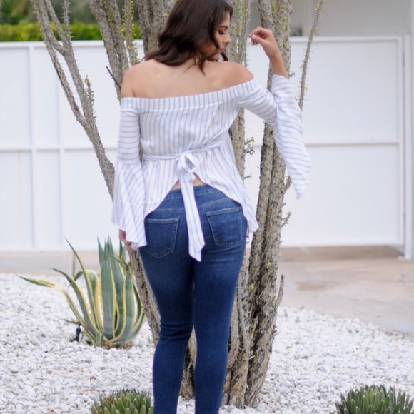 Cold Shoulder Striped Blouse - Picture 2 of 5