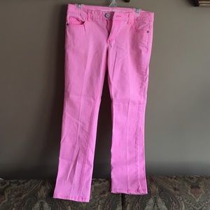 Hot pink skinny cropped jeans