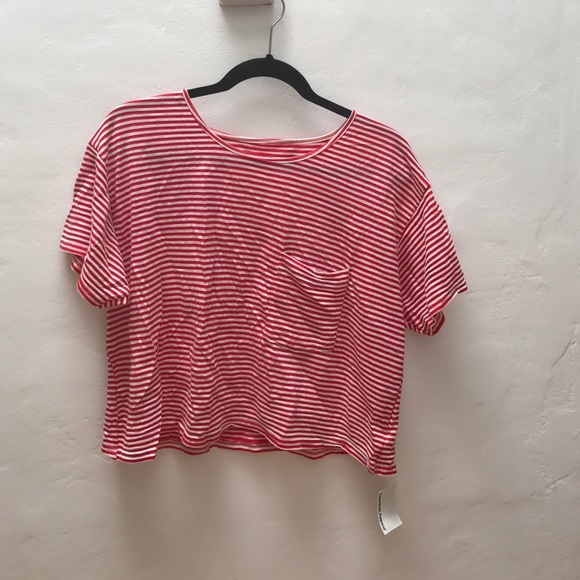 American apparel red stripped pocket T-shirt