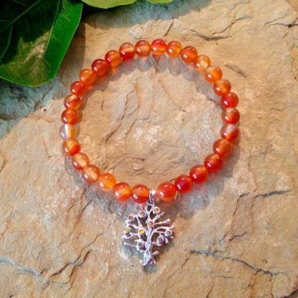 Carnelian and red opal stretch yoga bracelet - Picture 3 of 4