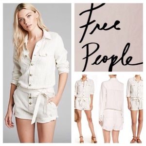 NWOT Free People Pinstripe Linen Blend Romper SALE