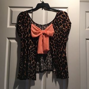 Cheetah Print Coral Bow open Back Top