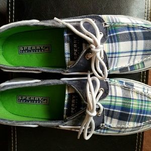 Green blue plaid Sperry Top-siders