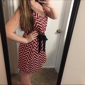 Red, Black, & White Chevron Dress with Sash