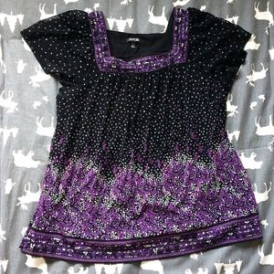 Chic Purple Floral Blouse, Plus-Sized