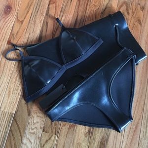 Black leather Triangl bikini bathing suit