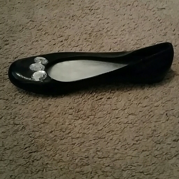 Black Rhinestone Roundtoe Flats - Picture 2 of 4