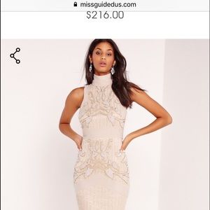 Missguided beaded dress beige, gold, white.