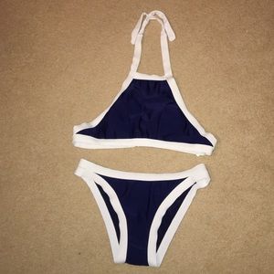 Halter navy blue and white bikini