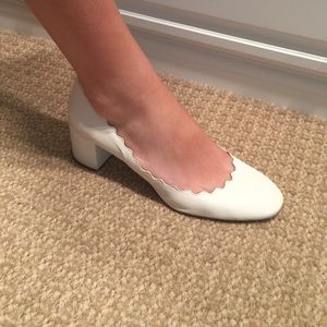 Chloe white scallop block heel