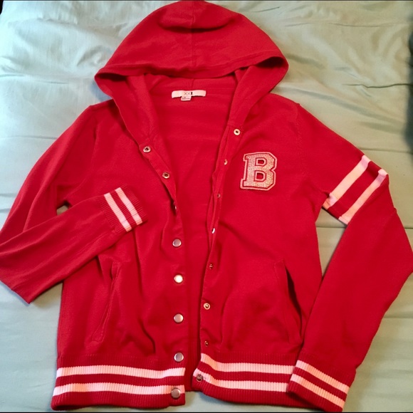 Red & White Varsity Sweater with Silver Buttons