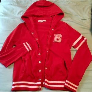 Red & White Varsity Sweater with Silver Buttons