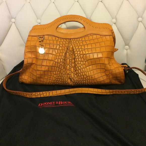 Dooney & Bourke Pleated Satchel Nile Leather Butterscotch Rare - Picture 1 of 4