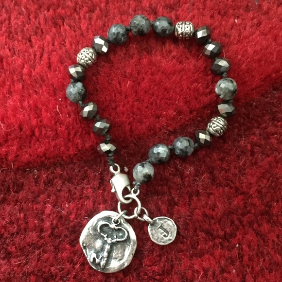 Black Beaded bracelet with Key and J Charms