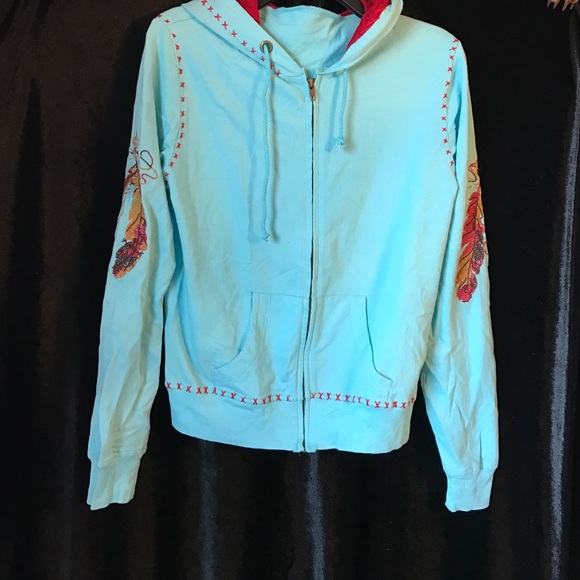 Turquoise Jacket with Feathers Embroidered