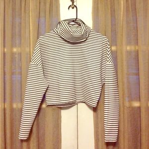 Cropped stripped and structured turtleneck