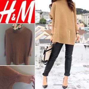 🌬H&M- SizeXS tan knitted poncho with pockets.