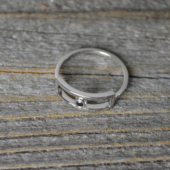 White gold and black diamond minimalist ring