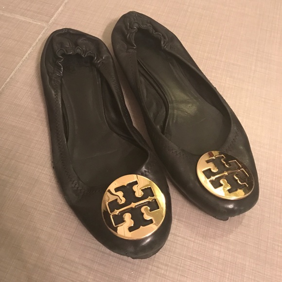 Tory Butch Minnie Travel Flat, Black Leather/Gold