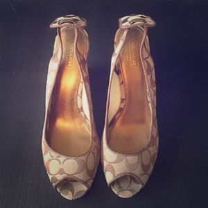 COACH 'Tarrah' Women's Brown Peep Toe Wedge Heel