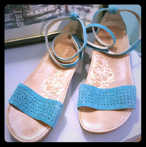 Teal Leather Ankle Strap Sandal