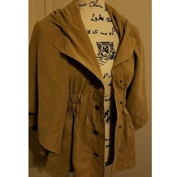 Khaki hooded cape poncho jacket