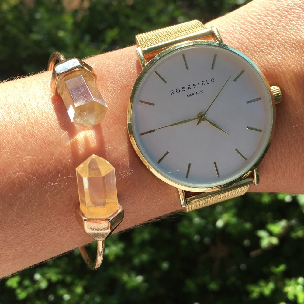 Quartz Natural Stone Crystal Gold Bangle Bracelet - Picture 4 of 4