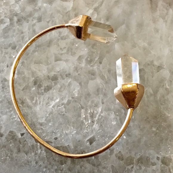 Quartz Natural Stone Crystal Gold Bangle Bracelet - Picture 2 of 4