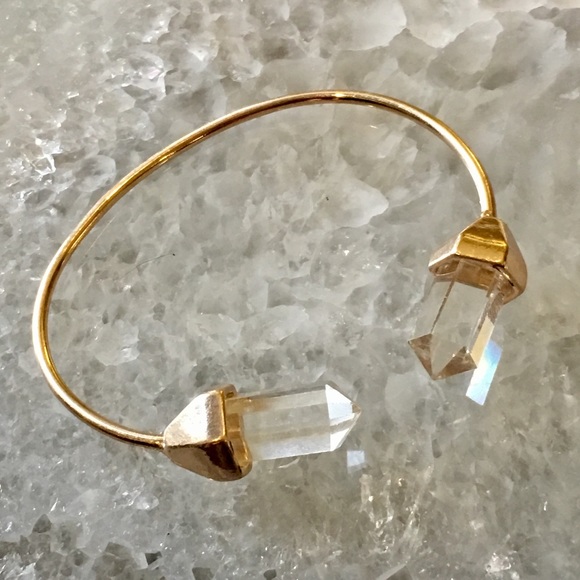 Quartz Natural Stone Crystal Gold Bangle Bracelet - Picture 3 of 4