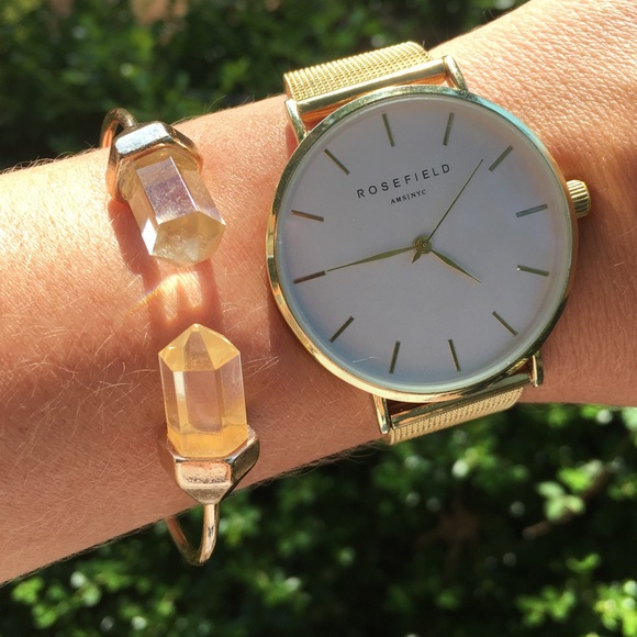 Quartz Natural Stone Crystal Gold Bangle Bracelet - Picture 4 of 4