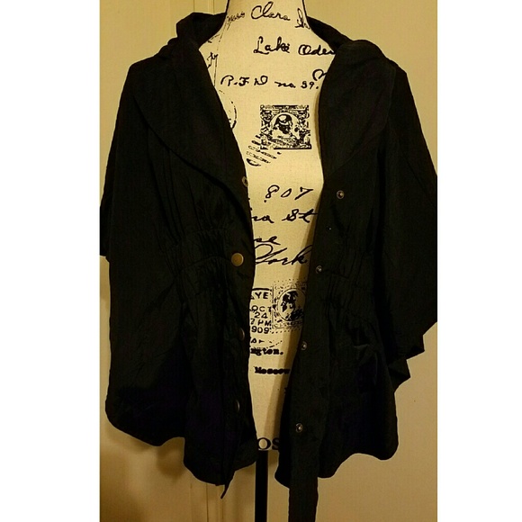 Black hooded poncho cape jacket