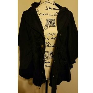 Black hooded poncho cape jacket