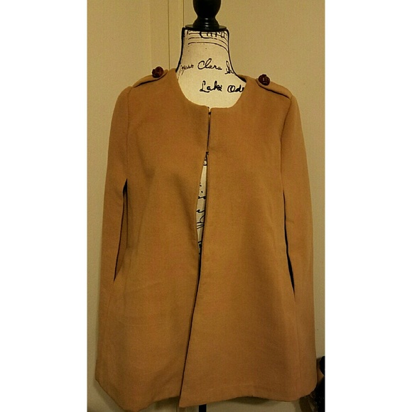 Khaki tan cape with shoulder button details