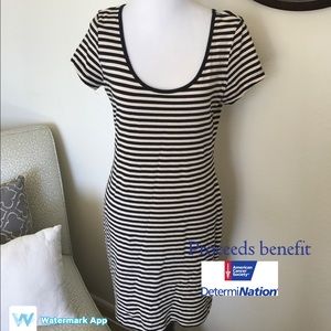 H&M Basics Black and Cream Striped Dress