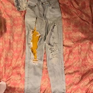 High waisted distressed mom jeans