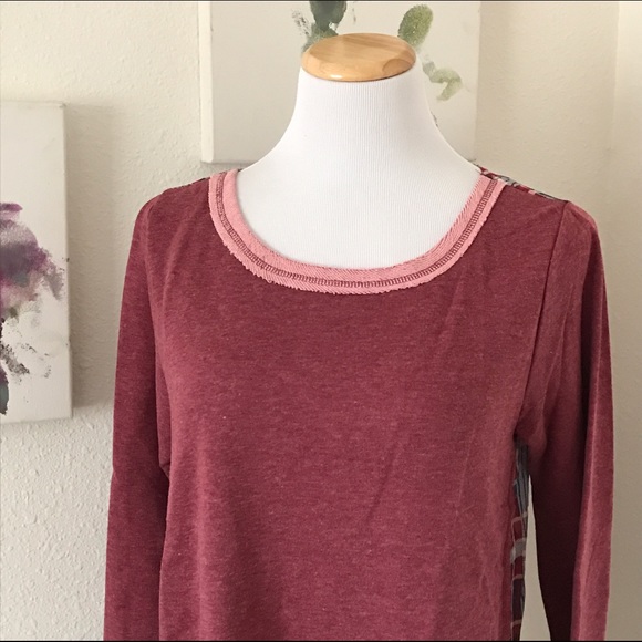 Red Sweater w/ plaid chiffon.