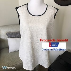 Calvin Klein Cream Textured Tank Faux Leather Trim