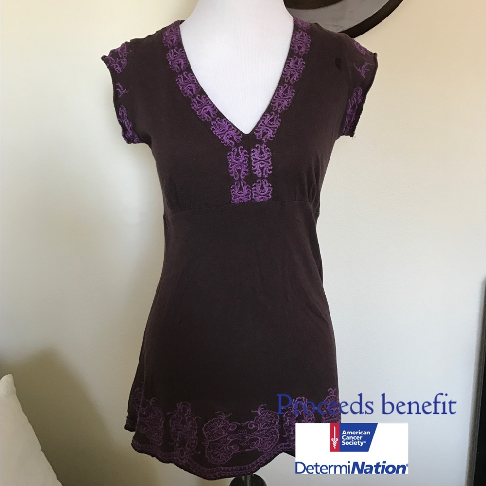BCBG Maxazria Brown Top with Purple Stitching