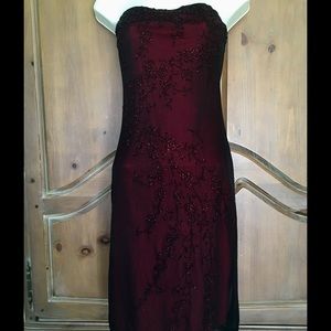 Heart Moon Star Burgundy Beaded Strapless Dress