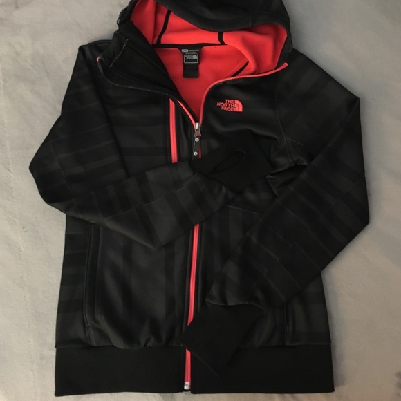 North Face Black Striped Jacket Bright Pink detail