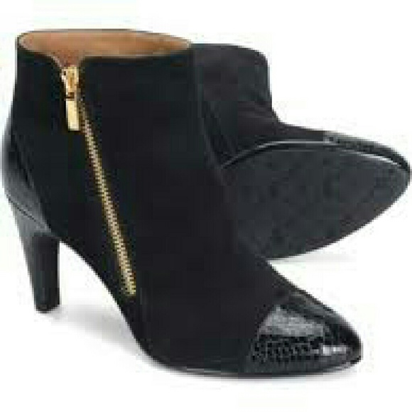 Sofft Paven Boot Bootie Black Suede Croco Gold Zip