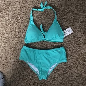 Halter bikini top with hipster bottom