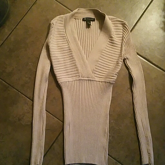 INC Champagne Shimmer V Neck Sweater