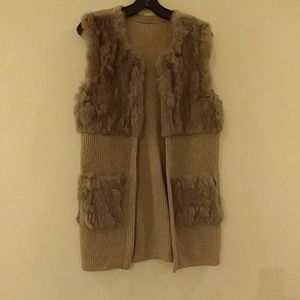 Genuine rabbit fur vest, wool knit