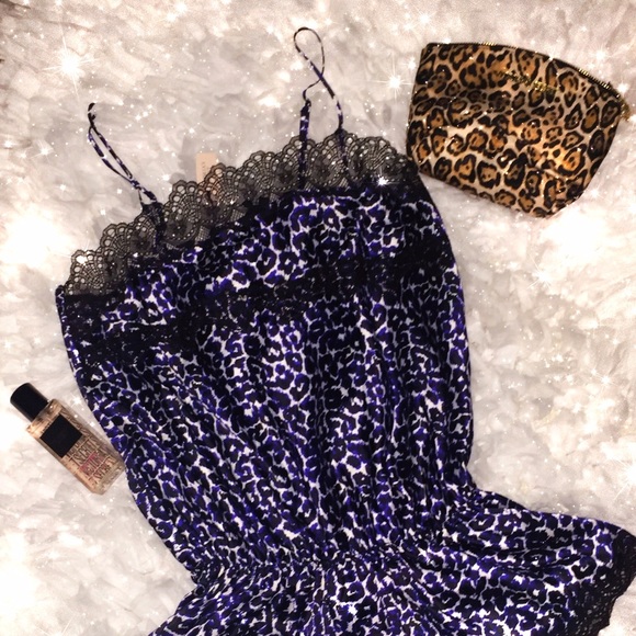 Victoria Secret purple leopard silk romper