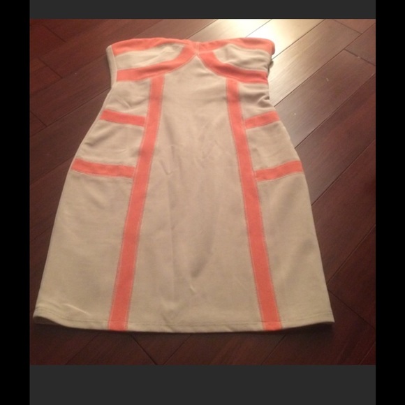 Cream and pink form fitting strapless dress