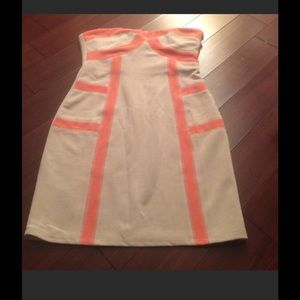 Cream and pink form fitting strapless dress